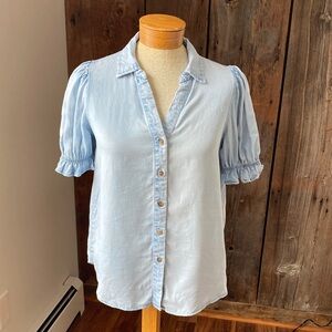 Jane and Delancey short puff sleeve button down chambray oversized shirt Sz xs